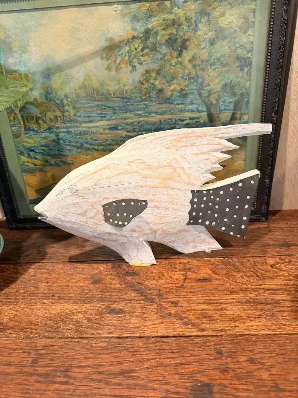 Vintage Hand-Carved and Painted Wooden Tropical Fish Coastal Folk Art Decor